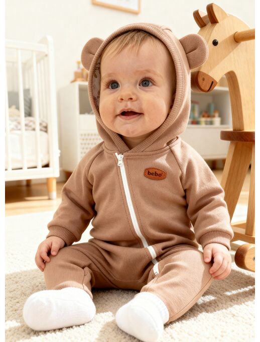 Теплый комбинезон из футера на манжетах