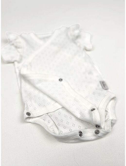 Ажурное Боди-кимоно с коротким рукавом, Молочный