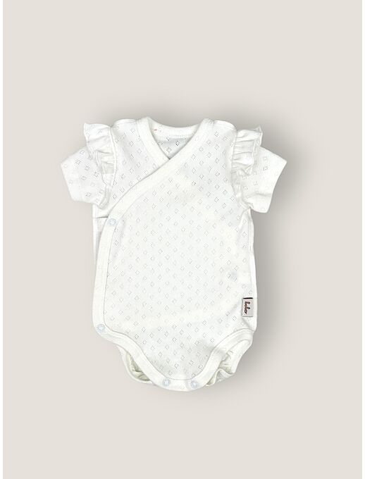 Ажурное Боди-кимоно с коротким рукавом, Молочный