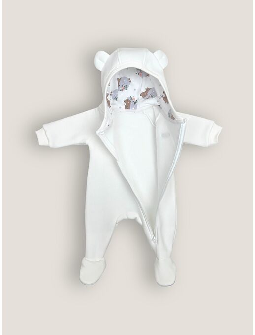 Комбинезон с капюшоном и ушками для новорожденного из футера