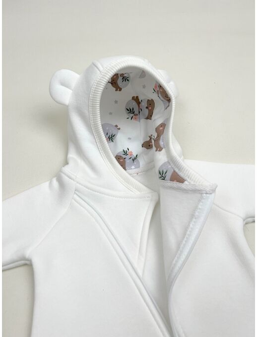 Комбинезон с капюшоном и ушками для новорожденного из футера