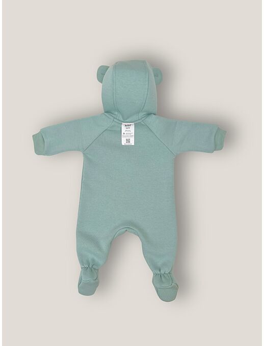 Комбинезон с капюшоном и ушками для новорожденного из футера, Расцветка одежды: Мятный, Выбрать размер: 56, изображение 5