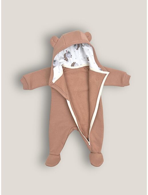 Комбинезон с капюшоном и ушками для новорожденного из футера