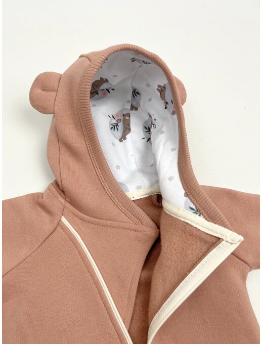 Комбинезон с капюшоном и ушками для новорожденного из футера