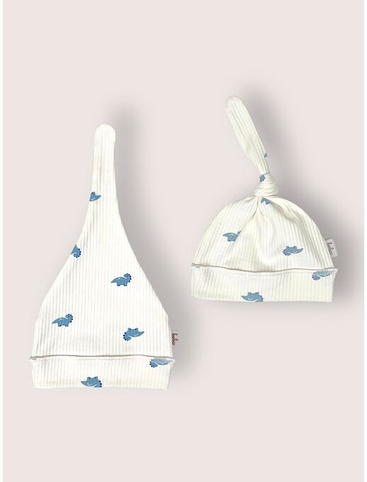 Шапочка для новорожденных в рубчик с узелком Bebo, Авокадо-Котики, Расцветка одежды: Авокадо-котики, Размер головного убора: 38-40, изображение 4