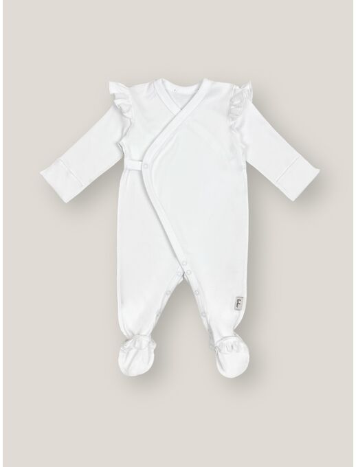 !Слип для новорожденного Bebo с антицарапками на запах на кнопках, Белый