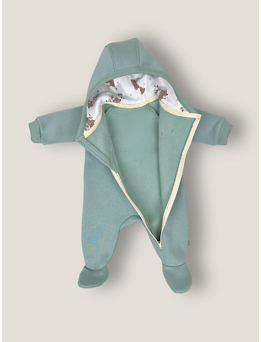 Теплый комбинезон для новорожденного из футера, Расцветка одежды: Мятный, Выбрать размер: 56