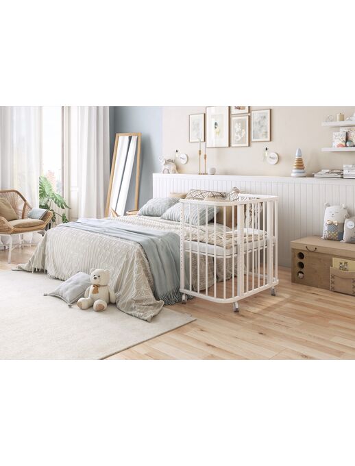 Белая приставная детская кроватка-трансформер для новорожденных Bebo Bali