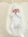 Нательный комбинезон слип с закрытыми ручками для новорожденного на молнии Bebo, Белый