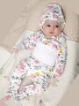 Штанишки ползунки Bebo с закрытыми ножками и с широкой резинкой, Зайчики в цветах