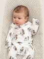 Нательный комбинезон слип с закрытыми ручками для новорожденного на молнии Bebo, Ежики с цветами