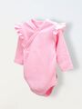 Боди кимоно для новорожденных с длинным рукавом и рюшами, Розовый