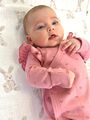 Боди кимоно для новорожденных с длинным рукавом и рюшами, Сердечки на розовом