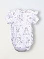 Боди кимоно для новорожденных с коротким рукавом и рюшами Зайчики и птички