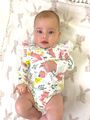 Боди кимоно для новорожденных с длинным рукавом и рюшами, Зайчики в цветах
