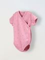 Боди кимоно для новорожденных короткий рукав Сердечки на розовом