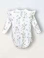 Боди кимоно для новорожденных с длинным рукавом и рюшами, Зайчики и птички
