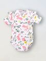 Боди кимоно для новорожденных с коротким рукавом и рюшами Зайчики в цветах