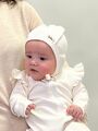 Классический чепчик / шапочка для новорожденного Bebo "в рубчик" или "из лапши" экрю