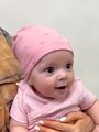 Детская шапочка для новорожденного Bebo лаконичная, Сердечки на розовом