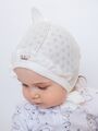 Трикотажный ажурный чепчик уголком с с рюшей для новорожденных девочек молочного цвета