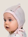 Розовый трикотажный ажурный чепчик с рюшами для новорожденных девочек Bebo