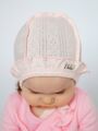 Розовый трикотажный  ажурный чепчик с с рюшей для новорожденных девочек Bebo