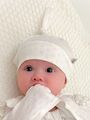 Ажурная шапочка для новорожденных с узелком Bebo, Молочный, Расцветка одежды: Молочный, Выбрать размер: 36-38