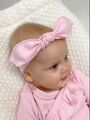 Повязка на голову для новорожденного с лепестком Bebo, Чайная роза размер 46-50, Расцветка одежды: Чайная роза (в рубчик), Выбрать размер: 40-44, изображение 3