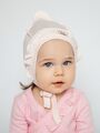 Розовый трикотажный ажурный чепчик уголком с с рюшей для новорожденных девочек Bebo